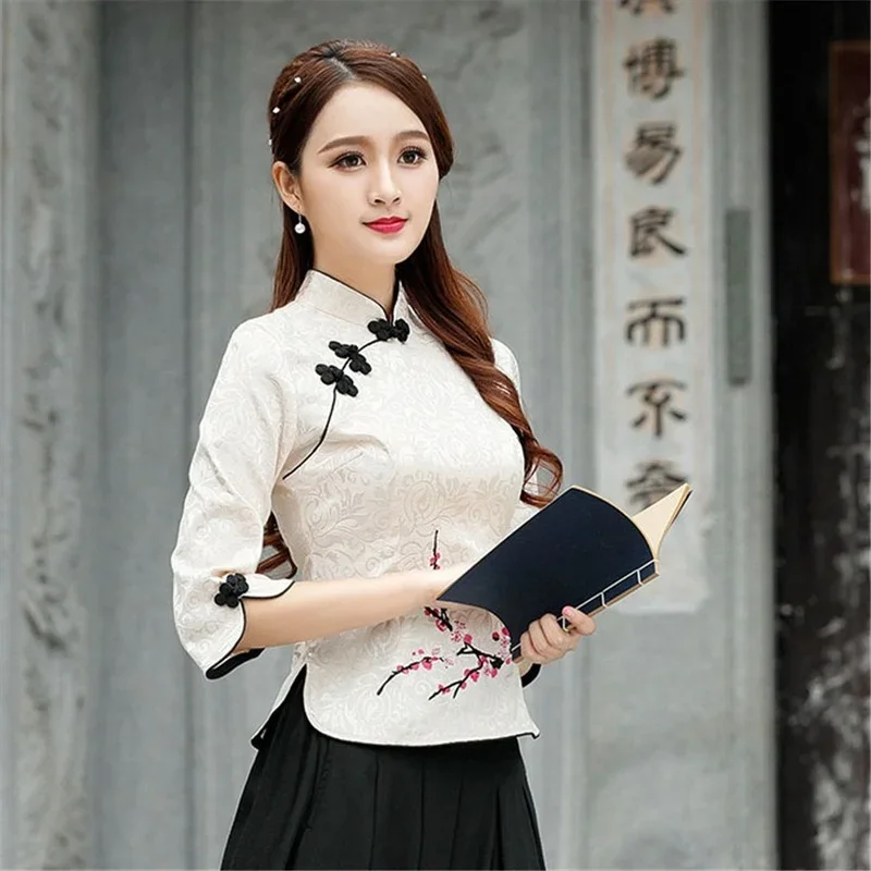 Cheongsam Top Qipao News Floral Elegant Traditional Chinese Clothing for Women Chinese Shirts Dress Wedding Vestidos Tang