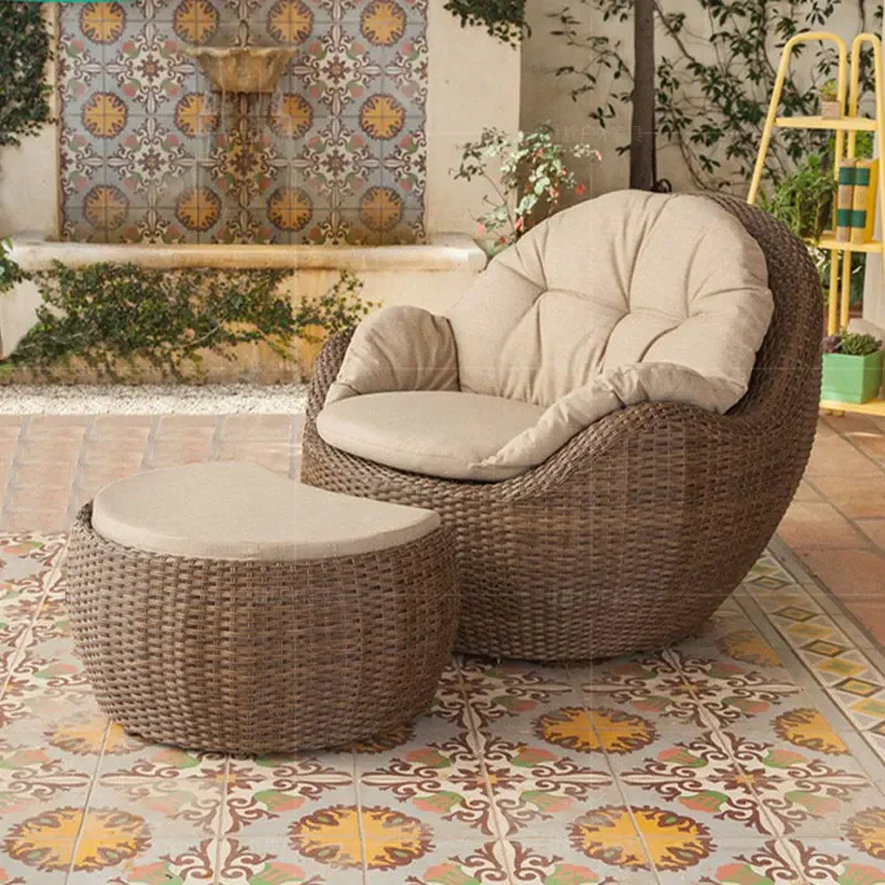Outdoor rattan chair set of three small tables and chairs balcony coffee table courtyard leisure rattan sofa lazy simple soft ch
