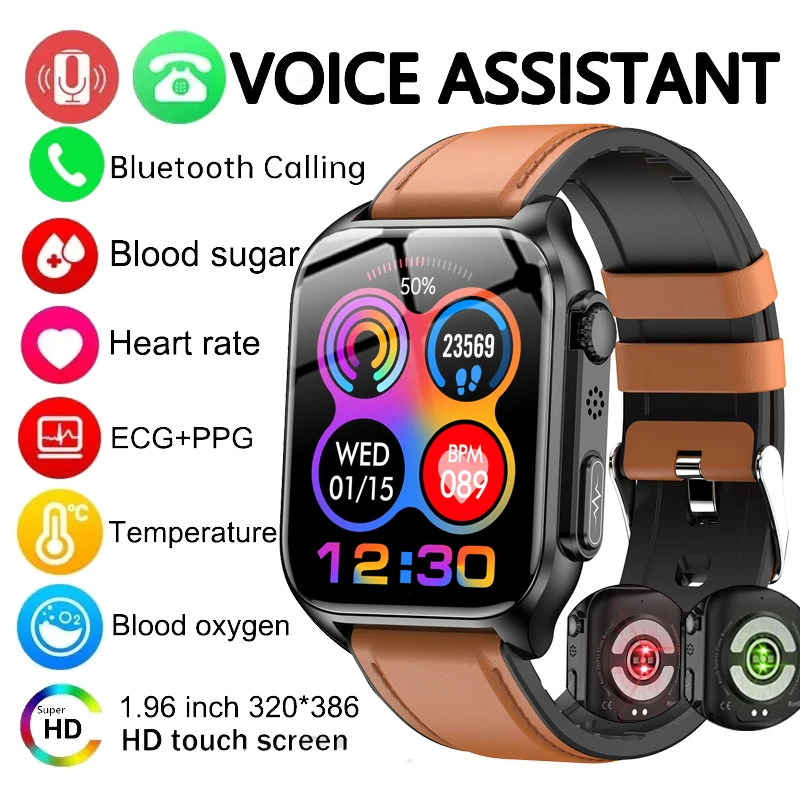 2024 New Blood Sugar Smart Watch Men Ai Voice Assistant Bluetooth Call Automatic Infrared Blood Oxygen Health Ecg + Ppg Watch + Box