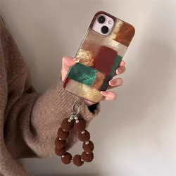 Retro Brown & Red Color Blocked Phone Case with Fur Ball Chain Decor - iPhone 7 p or 8 p (SMT897 Color)