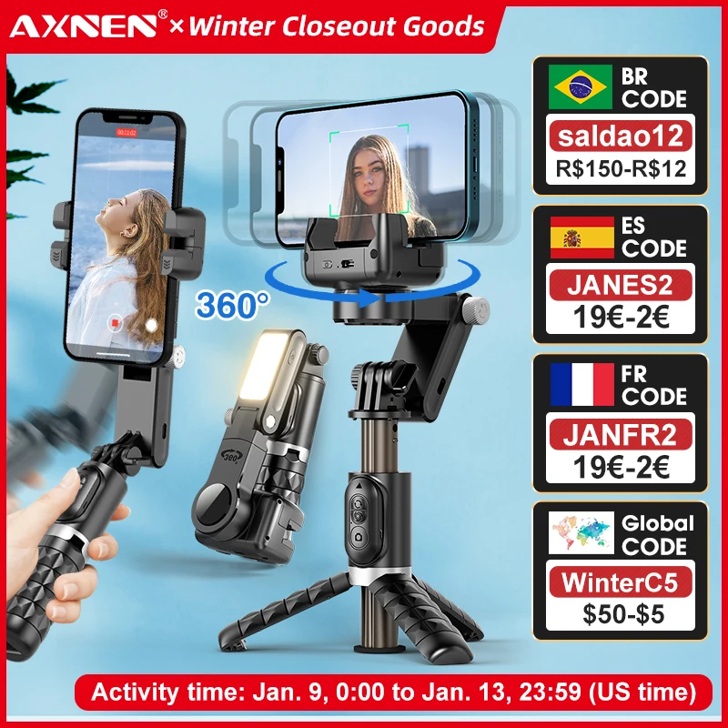 Q18 Fill Light Gimbal Stabilizer Selfie Stick Tripod Foldable with