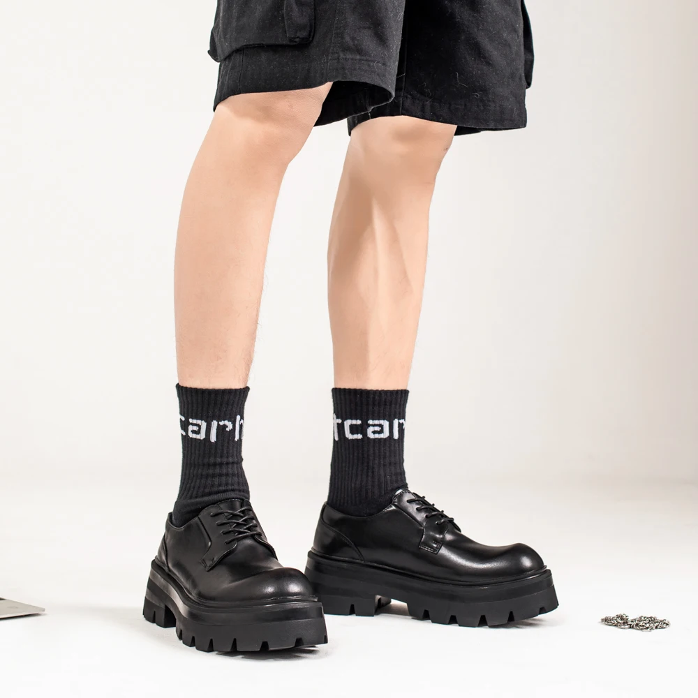 Designer style trend New British Style  Leather Men Shoes Black Height increasing Lace-Up Business Casual  Party Walking Shoes 3