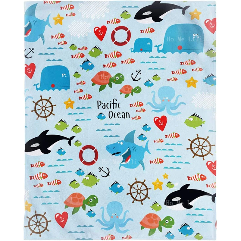 Sea Horse Sharks Balene Marine Animal Kraken Smooth Soft Ocean Style Print Coperta Di Flanella Per Divano Chair Bed Office Gift