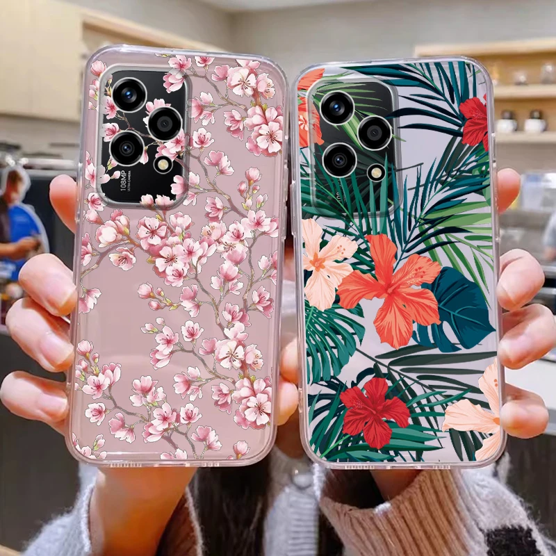 Floral Fashion Clear Silicone Phone Cover - Cute Cat Couple Design