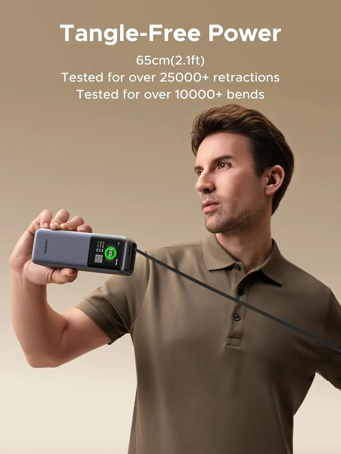 UGREEN Nexode 파워뱅크 20000mAh 165W 내장 USB C 케이블 포함 노트북 여행용 휴대용 충전기, 아이폰 17/16 고속 충전 지원