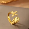 Stainless Steel Ring Light Luxury Premium Sea Life Collection Starfish Shell Ring For Women Jewelry Beach Vacation Accessories 2