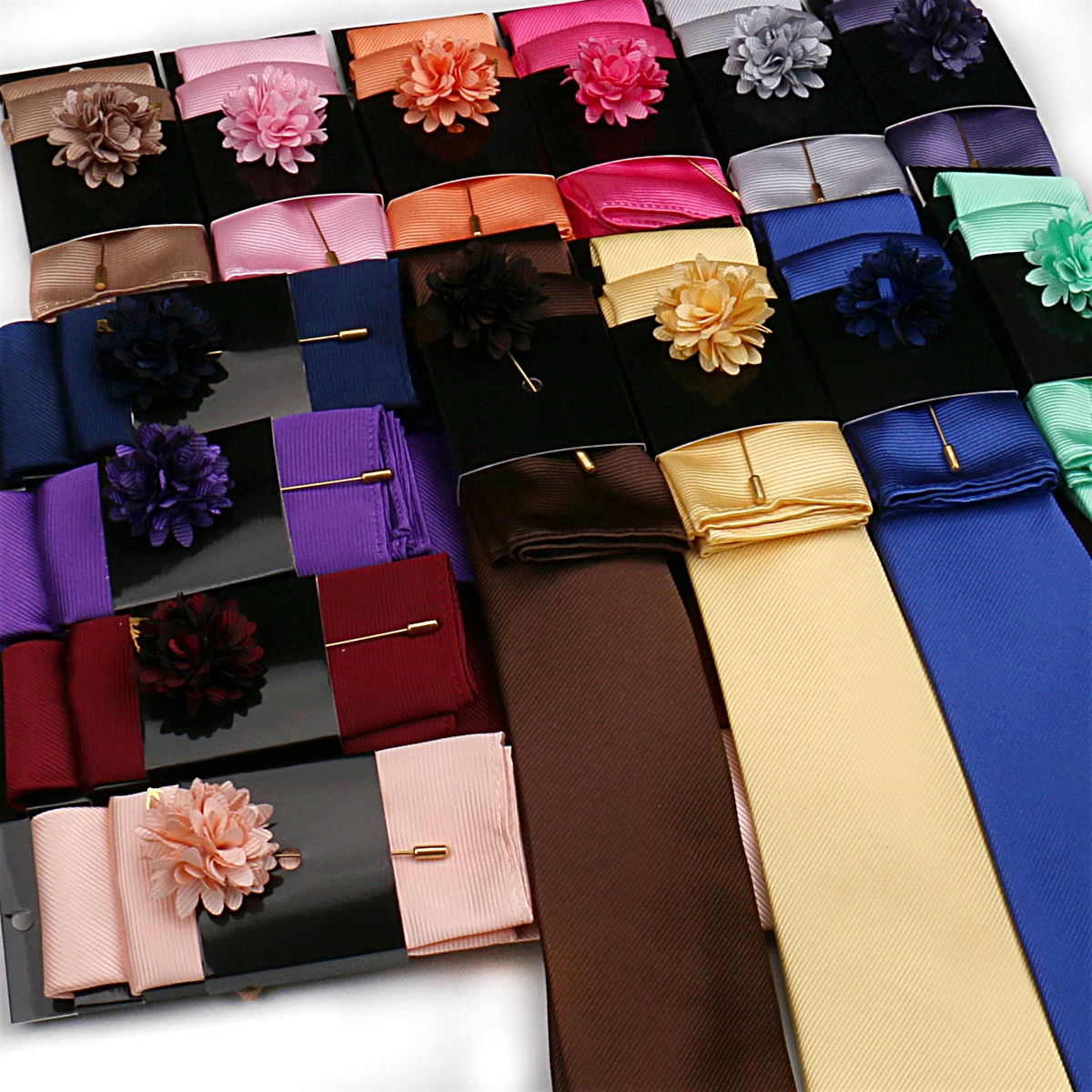 Silk Tie Set Wedding Ties 100% Silk Solid color Ties Set For Men Wedding Gift Neck Tie Set Accessories