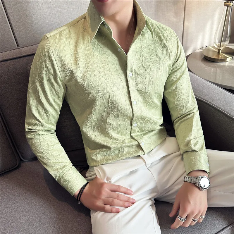 2023 Men Spring High Quality Jacquard Design Casual Long-sleeved Shirts/Male Slim Fit Lapel High Quality Business Shirt Homme