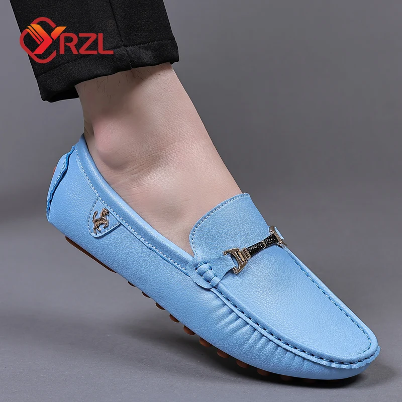 YRZL PU Leather Loafers for Men Handmade Moccasins Men Shoes Flats Casual Leather Shoes for Men Luxury Comfy Mens Loafers