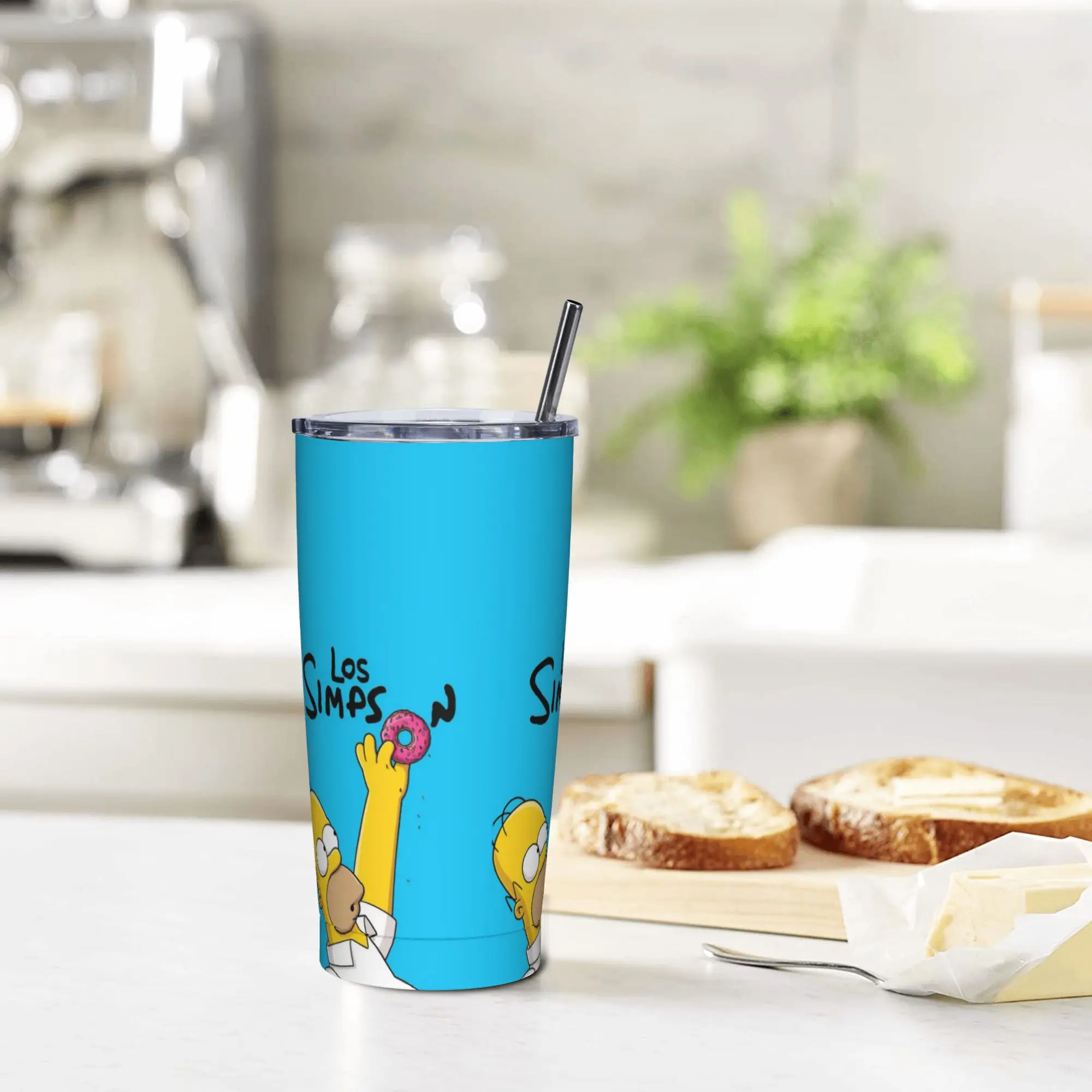 Stainless Steel Tumbler with The Simpsons Cartoon Design - Versatile Hot & Cold Beverage Cup