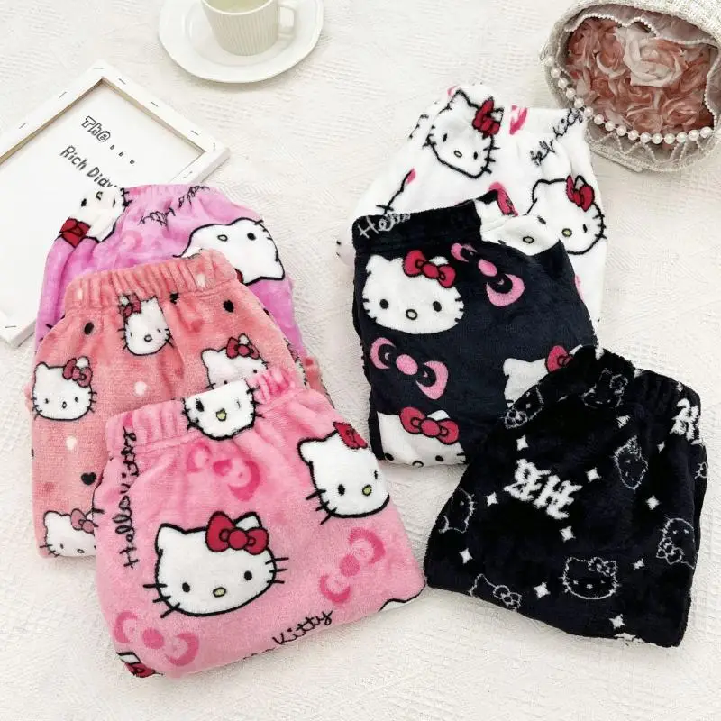 

Hello Kitty Casual Sports Shorts Flannel Women Summer New Elastic Waist High Waist Wide Leg Hot Pant Women Accessories Wholesale