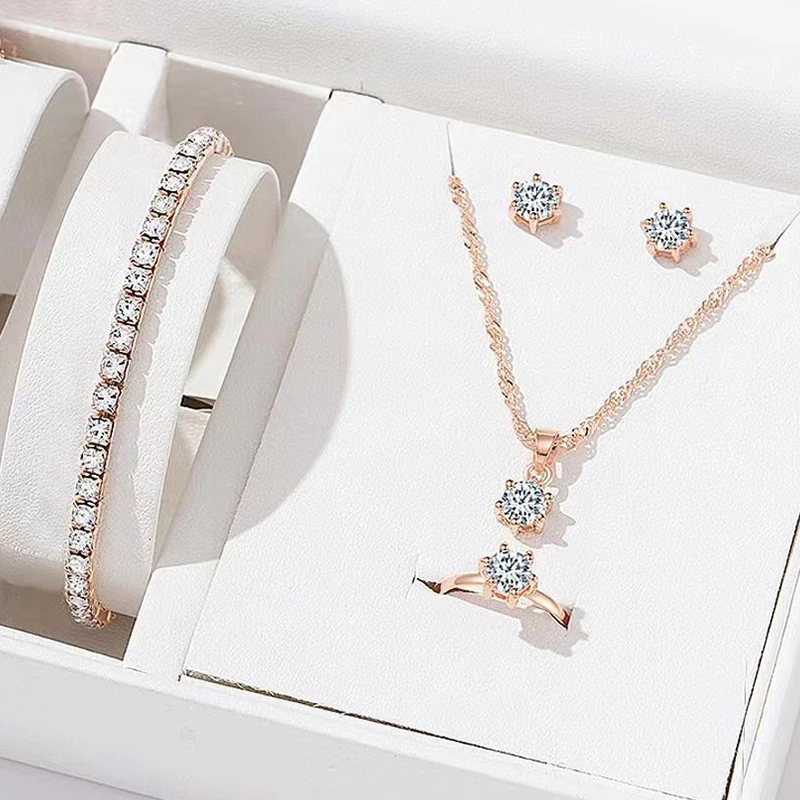 Jewelry Sets 5Pcs For Women Necklace Earrings Ring Bracelet Bridal Wedding