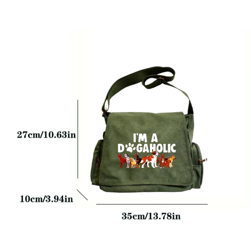 Casual Dog Print Women's Shoulder Bag Canvas Men's Crossbody Bag Large Capacity Messenger Bag for Daily Use