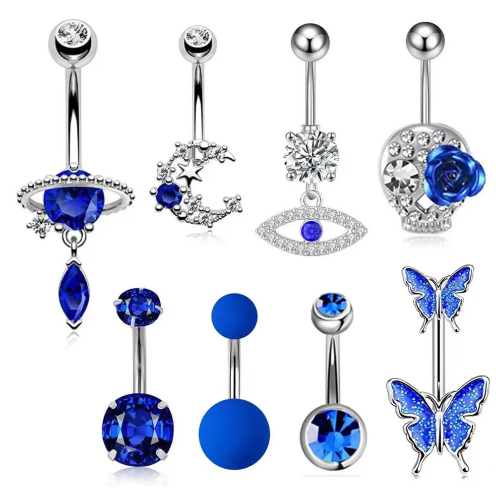 1pcsStainlessSteelBellyRingFlowerButterflyHeartCrystalNavelButtonPiercingsBody