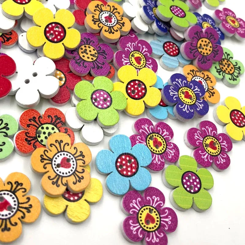 50/100pcs Mix color Flowers Wooden Buttons Fit Sewing Scrapbooking decoration 20mm WB482 2