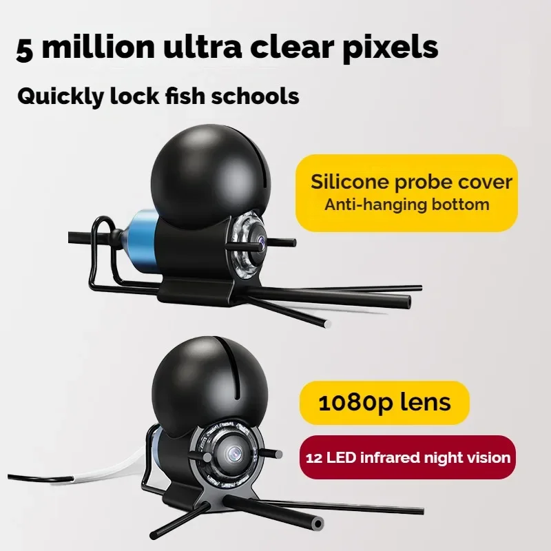 VZb100% IPX8 Waterproof UHD Fish Finder 5.0 Inch Underwater 220&deg; Fishing Camera 1080P IPS Screen 9 Hours Endurance Night Vision