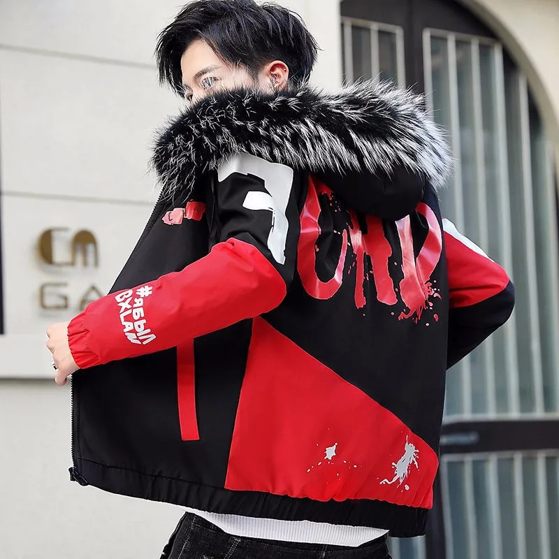2023 Fashion Winter Jacket Men Big Cool Fur Collar Casual Parka