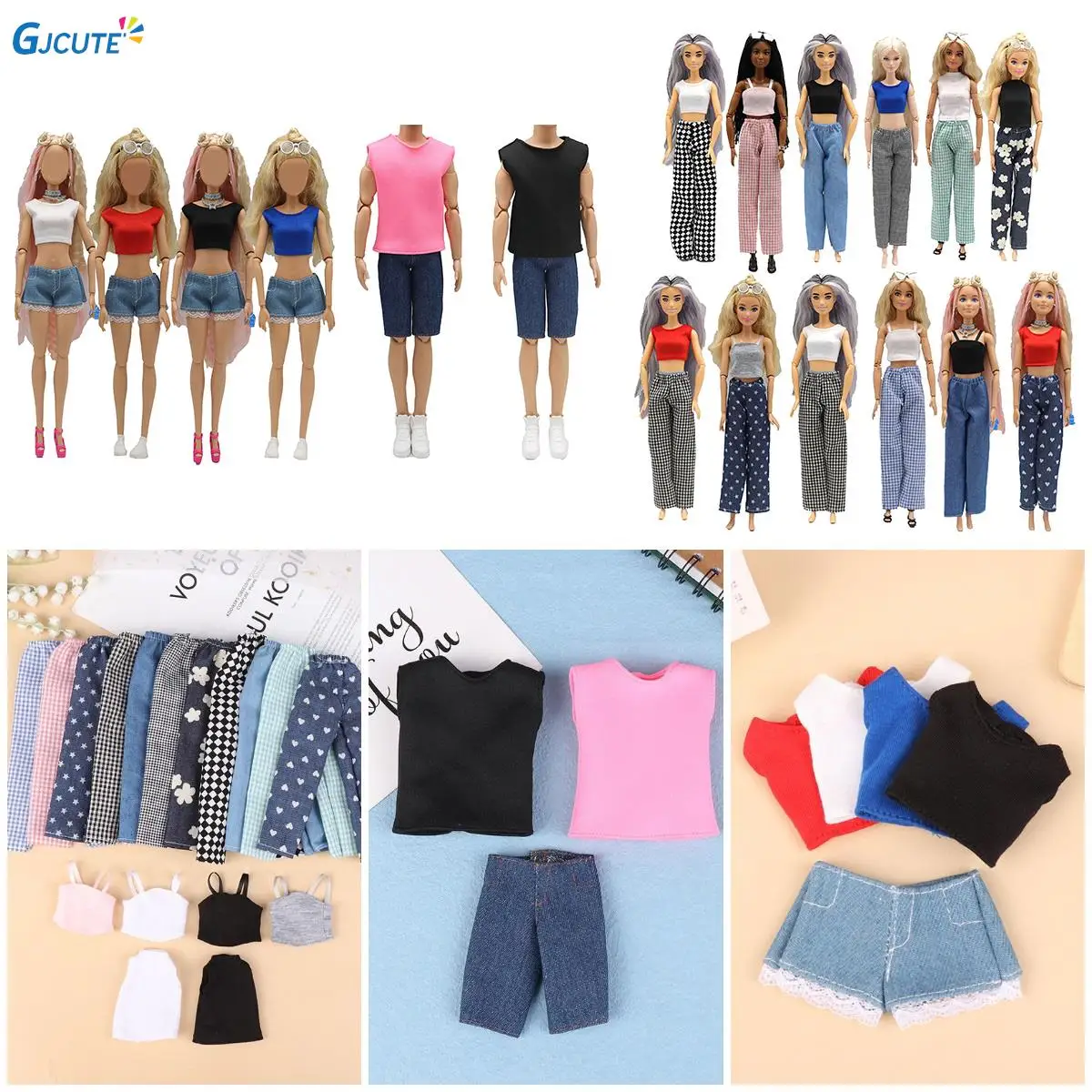 

30cm 1/6 Doll Jeans Shorts Velvet Halterneck Vest Set Daily Wear Clothes For Doll Accessories Girls DIY Toy Birthday Gift