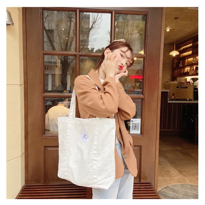

Pure Totes Student Canvas Shoulder Bag Ins Simple Tote Fashion Handbag Female Large Capacity Reusable Selection Shopping Bags