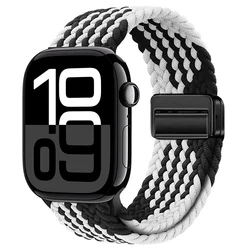 Nylon Braided Adjustable Strap for Apple Watch - Durable and Stylish Watch Band Accessory (Z Black white)