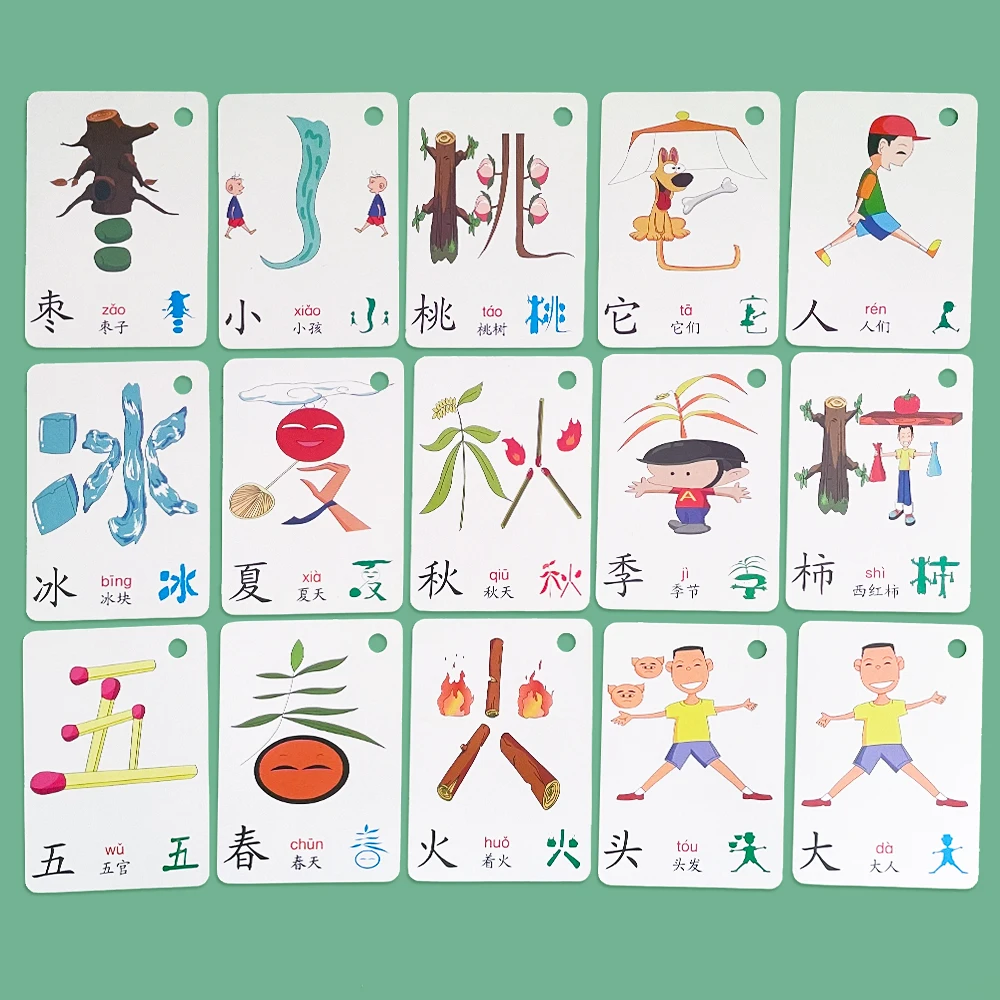 100 Cards Children Learning Chinese Characters Pictogram Literacy Card  Pinyin Flashcards Enlightenment Education Toys for Kid 5