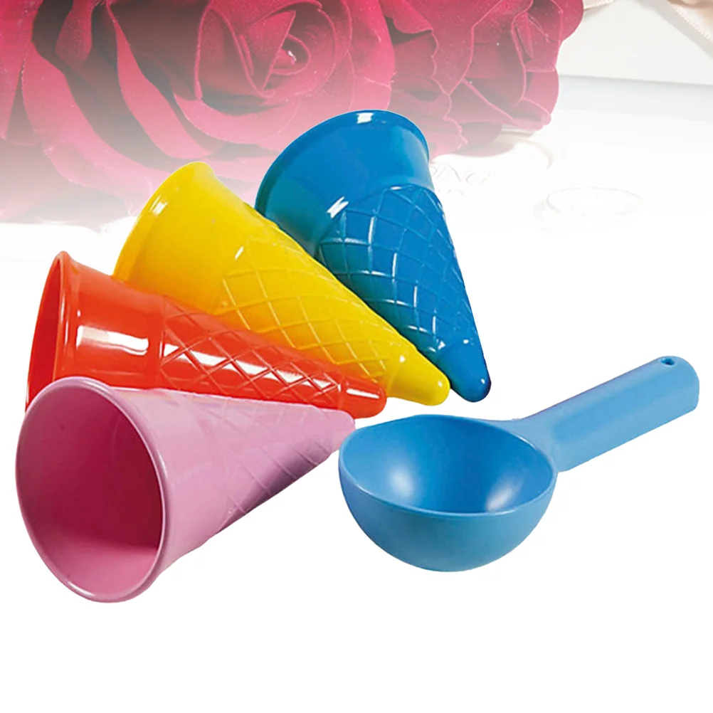 

Sand Ice Cream Toys Beach Toy Kids Play Scoop Cone Mold Set Plastic Cones Molds Pretend Sandbox Playset Summer Cup Castle
