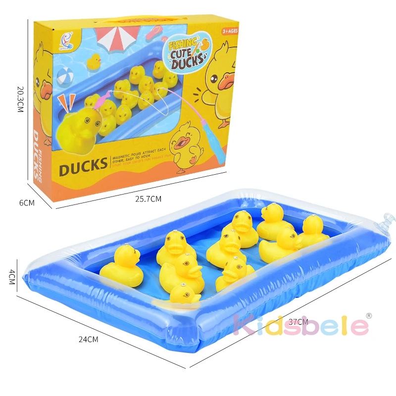 Kids Pool Duck Fishing Toys Games Magnetic Floating Toy Inflatable Pond with Floating Duck 4