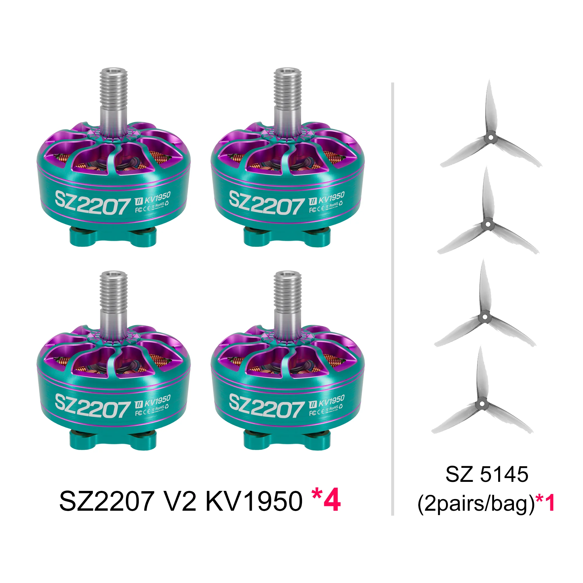 MEPS 4pcs SZ2207 V2 FPV Motors & 4pcs SZ5145 Propellers Bundle 4