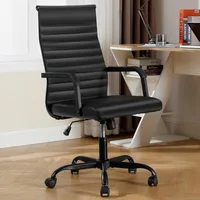 Office Chair, Adjustable Height Mid-Back Swivel Chair with Padded Seat and Square Tube Armrests, Offices Chairs 1