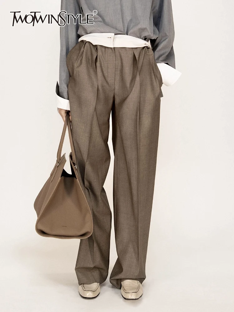 

TWOTWINSTYLE Colorblock Casual Loose Pants For Women High Waist Minimalist Temperament Wide Leg Pant Female Fashion Clothes 2023