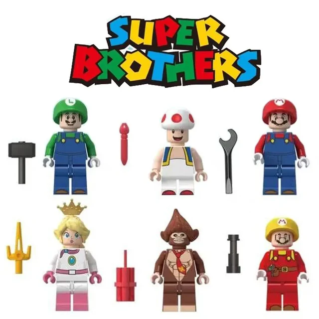 Figuras de acción de Super Mario Bros para niños, juguetes de bloques de  construcción de figuras de dibujos animados, Mario, Peach, Princess, Luigi