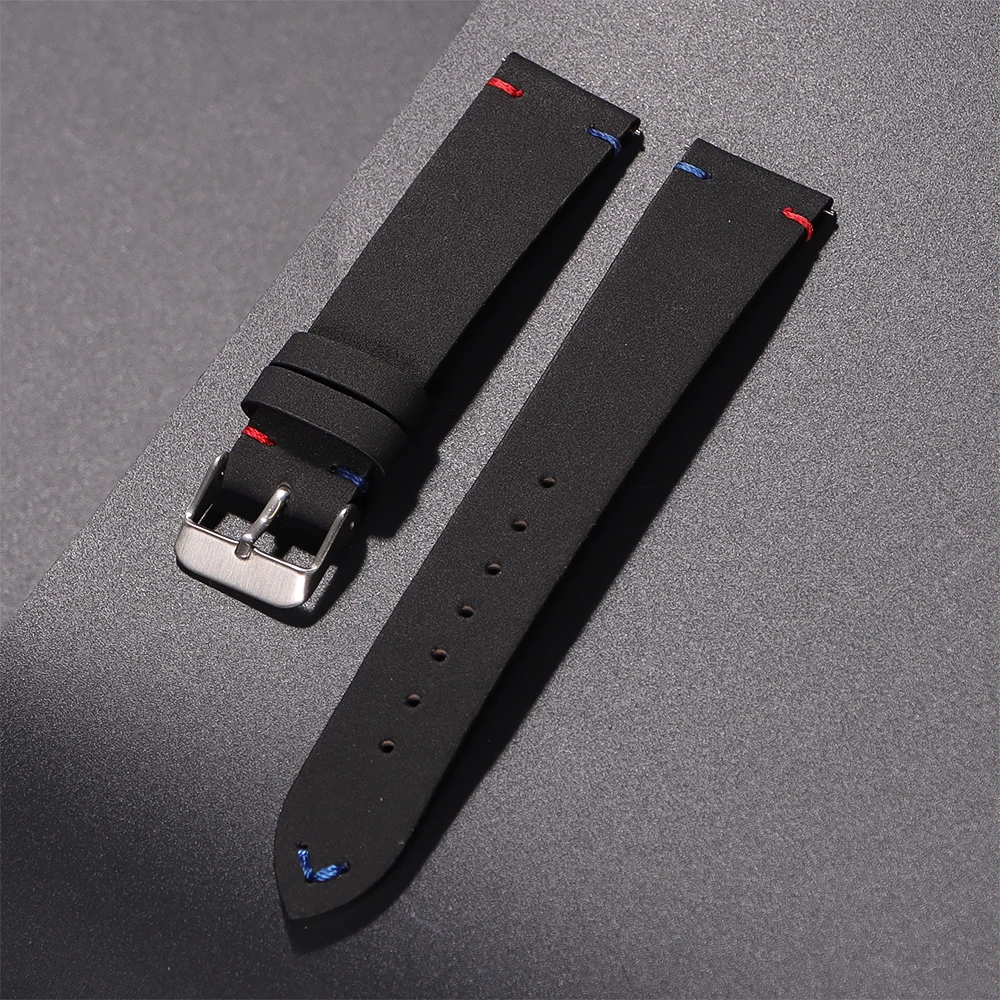 Elegant Calfskin Leather Watchband with Quick Release Stitching - Genuine Leather Strap Accessory