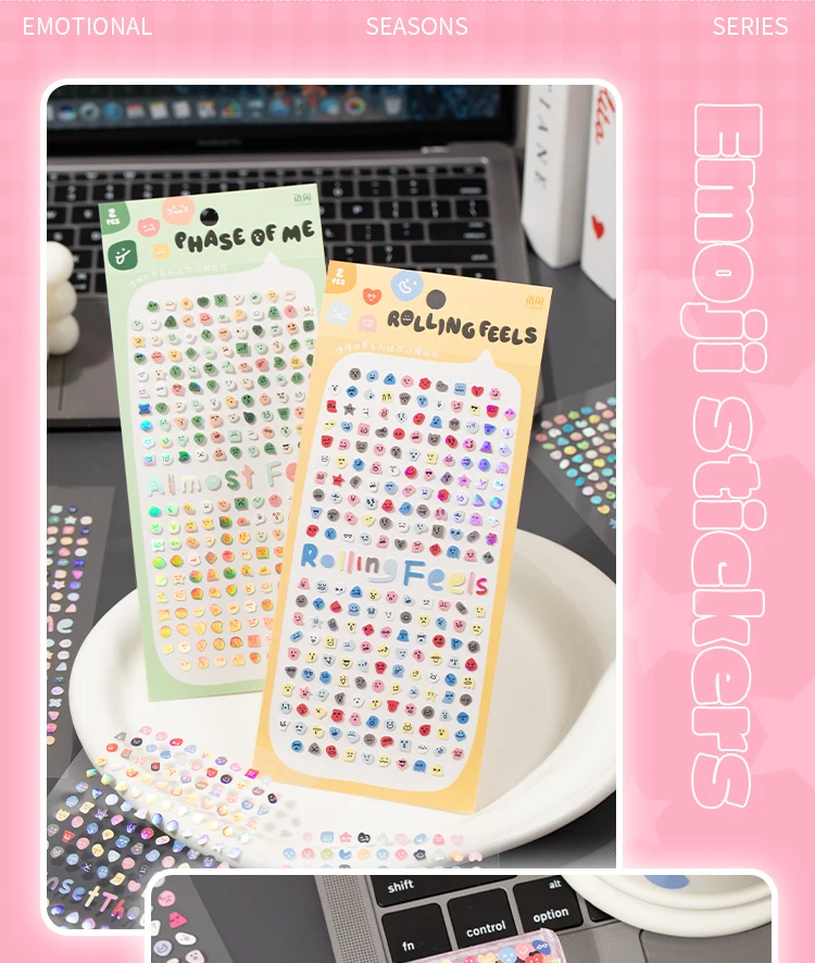 8 Blatt/4er-Pack süße Mini-Emotion-Emoji-Aufkleber, Nagelaufkleber für DIY-Scrapbooking, Fotorahmen, Collagenmaterial, Dekoration – Detail 5