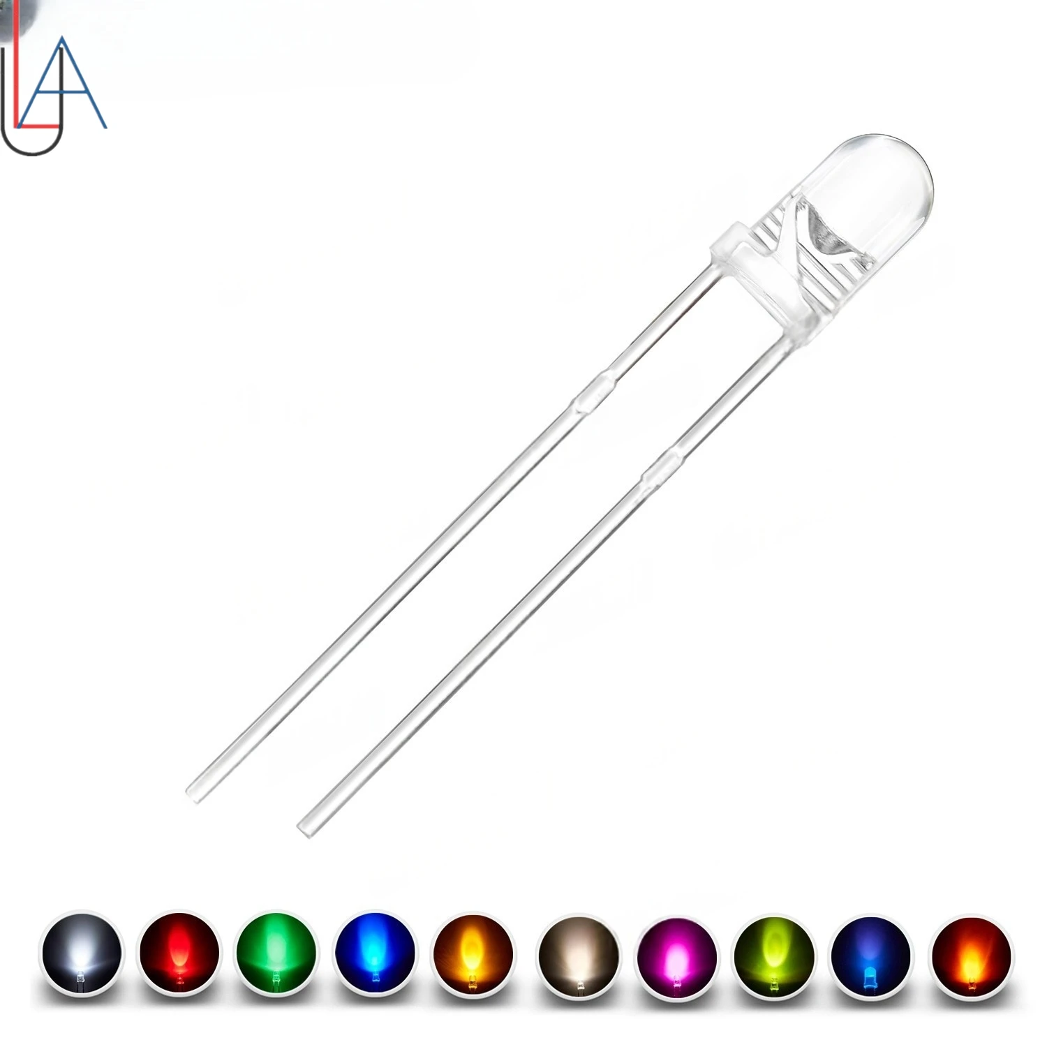 FY 100pcs 3mm LED Diode Ultra Bright Multicolor Emitting Assortment 2V 3V Warm White Red Green Blue UV Purple Yellow Orange Pink