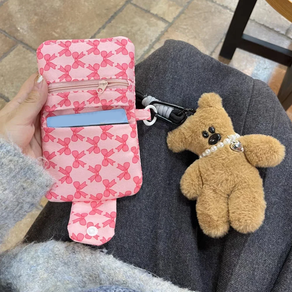 

Женский кошелек с бантом и принтом, кошелек для монет, сумка для карт, женская сумка для хранения ключей, портативный держатель для паспорта с защелкой