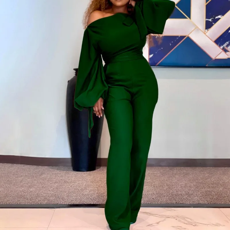 Women's New Fashion Off Shoulder Casual High Waist Wide Leg Jumpsuit Temperament Commuting Female Elegant Long Sleeve Jumpsuits