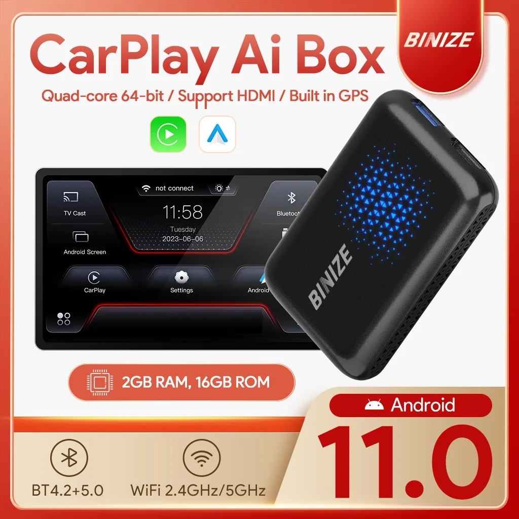 

Binize Android 11,0 CarPlay Ai Box с HDMI Беспроводной CarPlay и Android Авто Netflix Youtube для автомобилей с проводным CarPlay