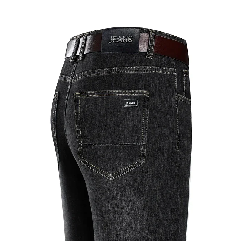 Men's High Waist Fit Straight Jeans Classic Vintage Business Casual Cotton Trousers Pants Spring Autumn New Quality Clothes