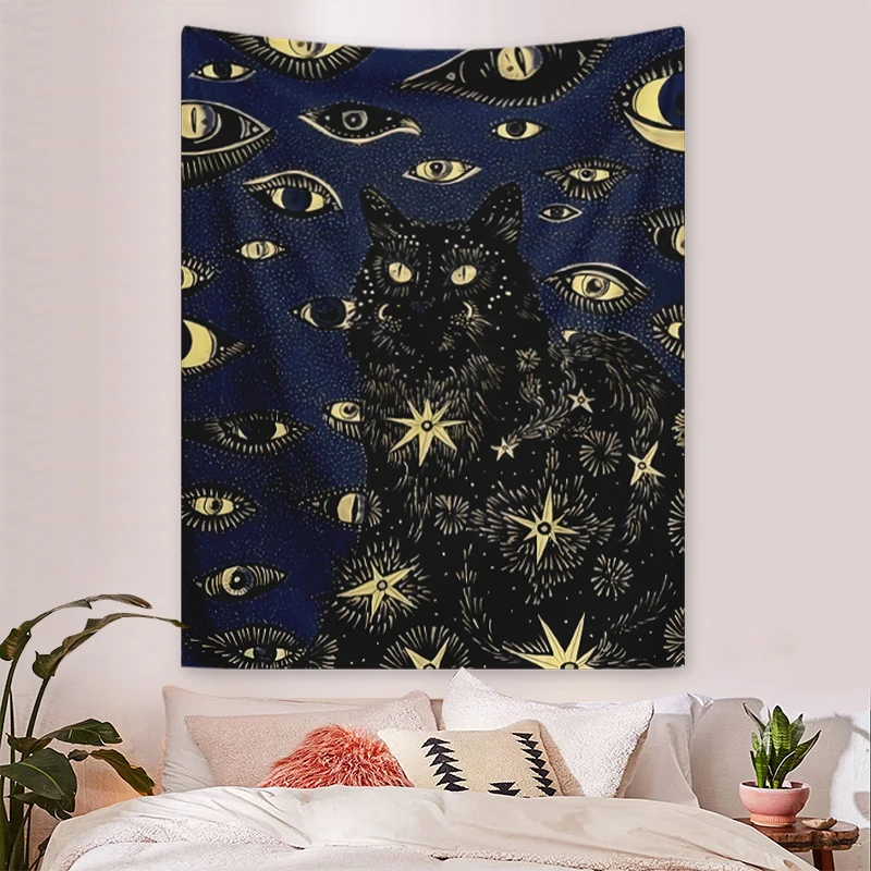 1 Stück Katzen-Wandteppich, Katzen-Wandteppich mit Fantasie-Augen, Schlafzimmer, Wohnzimmer, Heimdekoration, Wandbehang – Detail 11