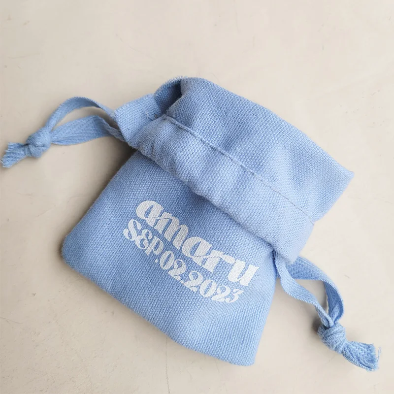 Blue Cotton Gift Bags 5x7cm 7x9cm 10x15cm 15x20cm pack of 50 Cosmetic Packaging Pouch Jewelry Logo Drawstring Sack