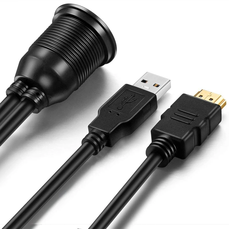 USB 3.0 2.0 및 HDTV 수암 익스텐션 코드 대시 패널, 플러시 마운트 데이터 케이블, 자동차 요트 보트 오토바이 방수, 1m