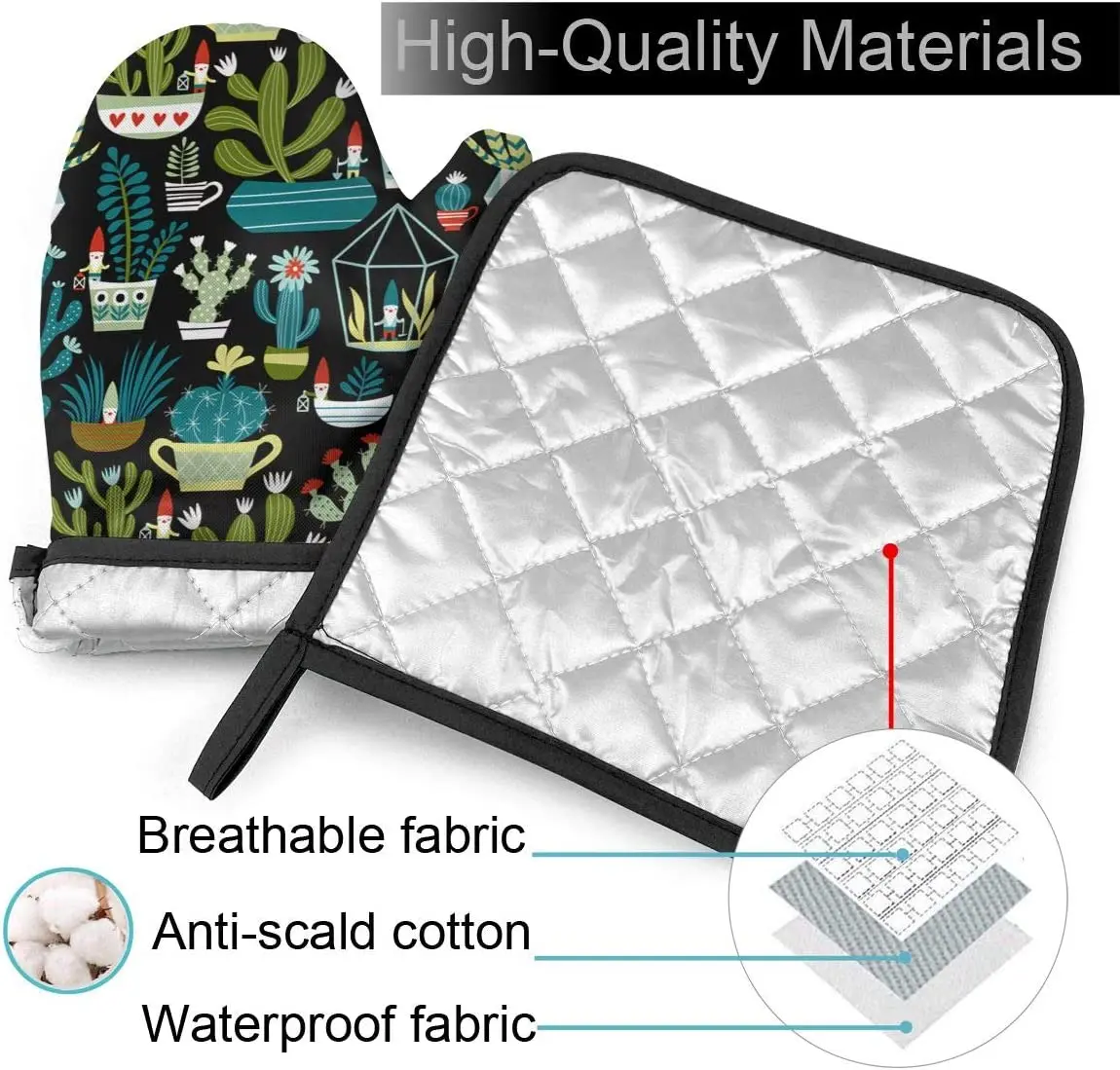Cactus Oven Mitts and Pot Holders Heat Resistant Oven Gloves Safe Cooking Baking Grilling