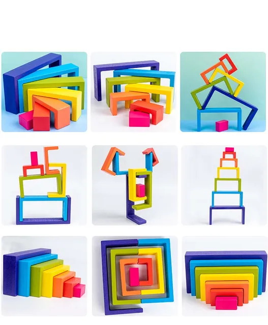 New Wooden Building Blocks Toy DIY Assembled Rainbow Set Kids Montessori Early Stacked Balance Educational Children Toys 4