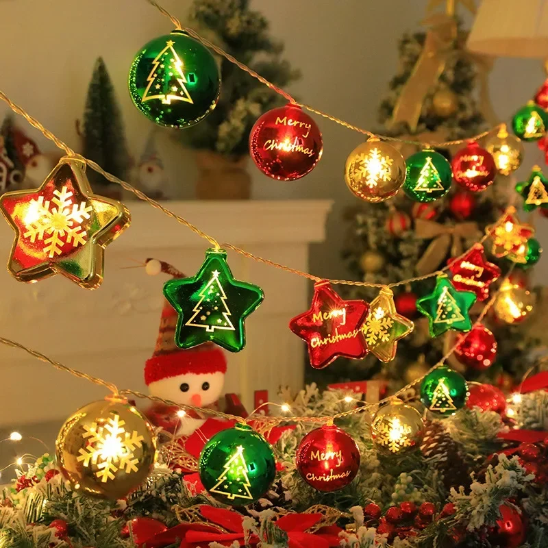 

Новинка 1,5/3 м с надписью "Merry Christmas", светодиодная лампа, гальваническое покрытие, снежинка, пятиугольная звезда, Рождественская елка, подвесные украшения для комнаты