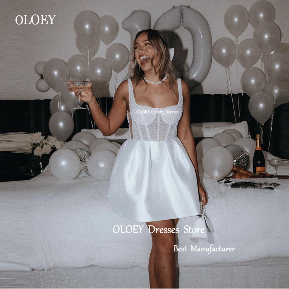 OLOEY 2023 атласные Короткие свадебные платья с жемчугом