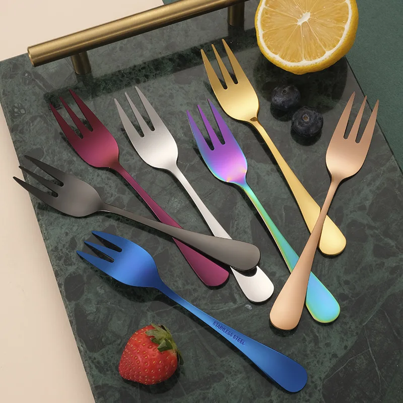 Fruit Fork Food Picks Stainless Steel Gold For Fruit Salad Dessert Snack 8pcs