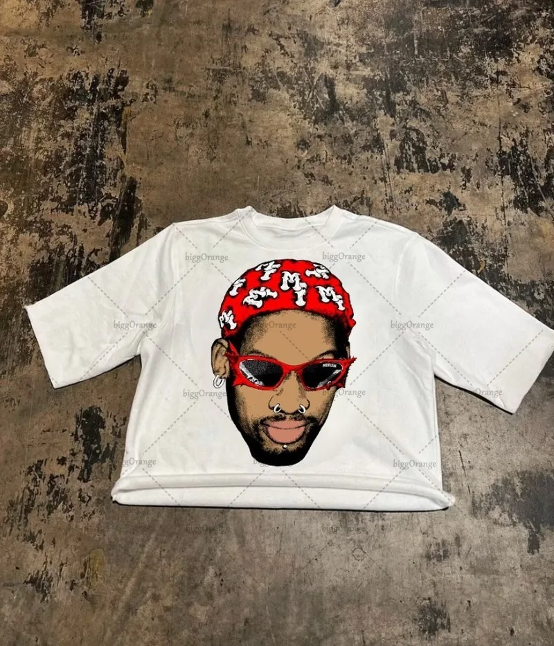 American Retro Oversized T-shirt Spoof Character Anime Printed Top Harajuku High Street Trendy Casual Loose Short-sleeved Men