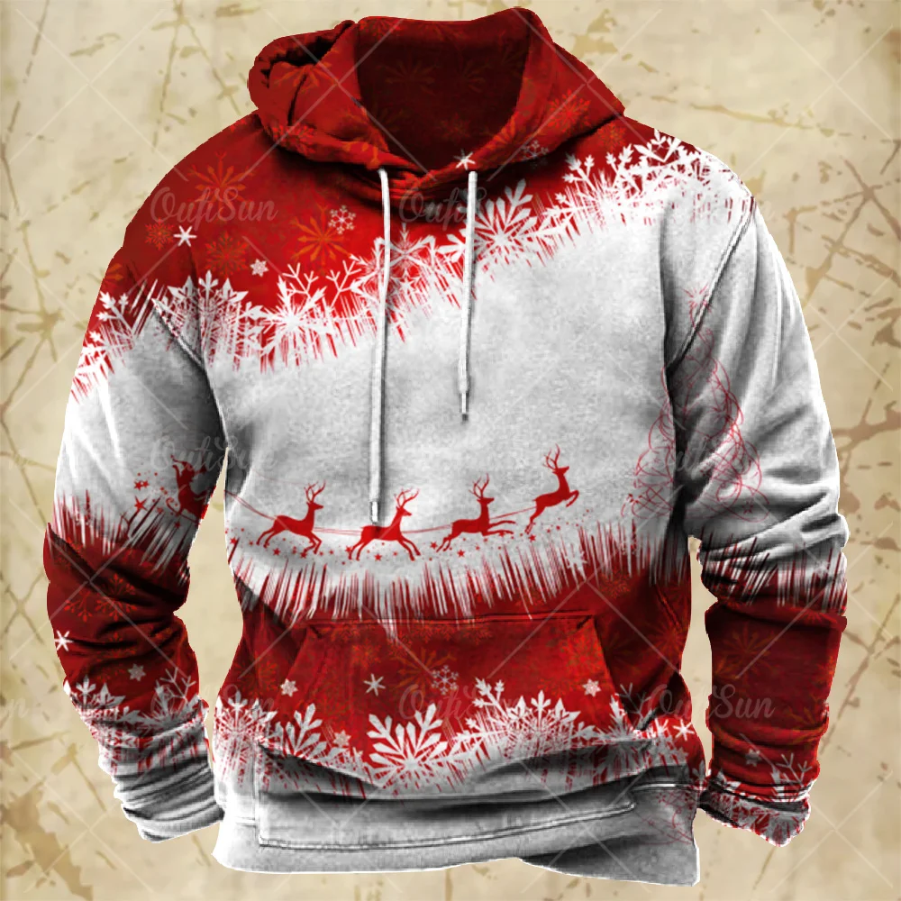 DENGJIAMY Mannen Grappige Kerstman Hoodie Kerst Print Trui Hooded