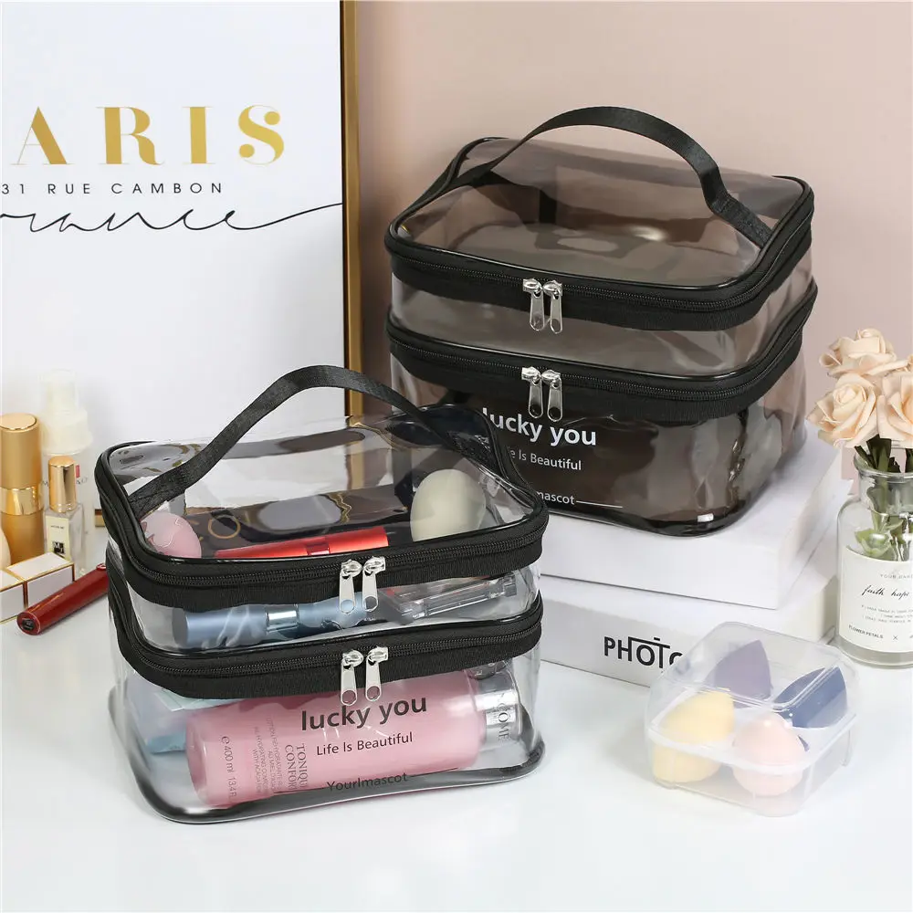 Women's double layer large capacity portable toiletry bag Waterproof cosmetics bag travel storage bag 3