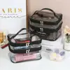 Women's double layer large capacity portable toiletry bag Waterproof cosmetics bag travel storage bag 3